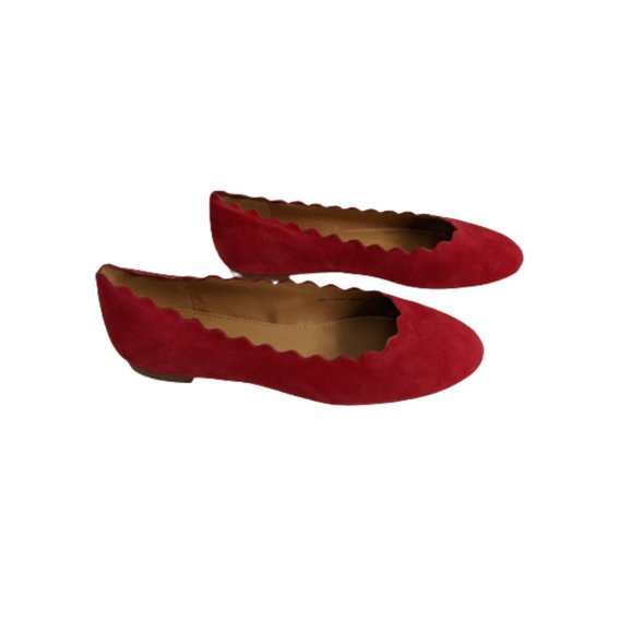 J. Crew Factory Dark Poppy Suede Scalloped Flats 5 - Picture 3 of 10